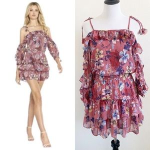 Misa Los Angeles Cold Shoulder Ruffle Tiered Floral Mini Dress S
